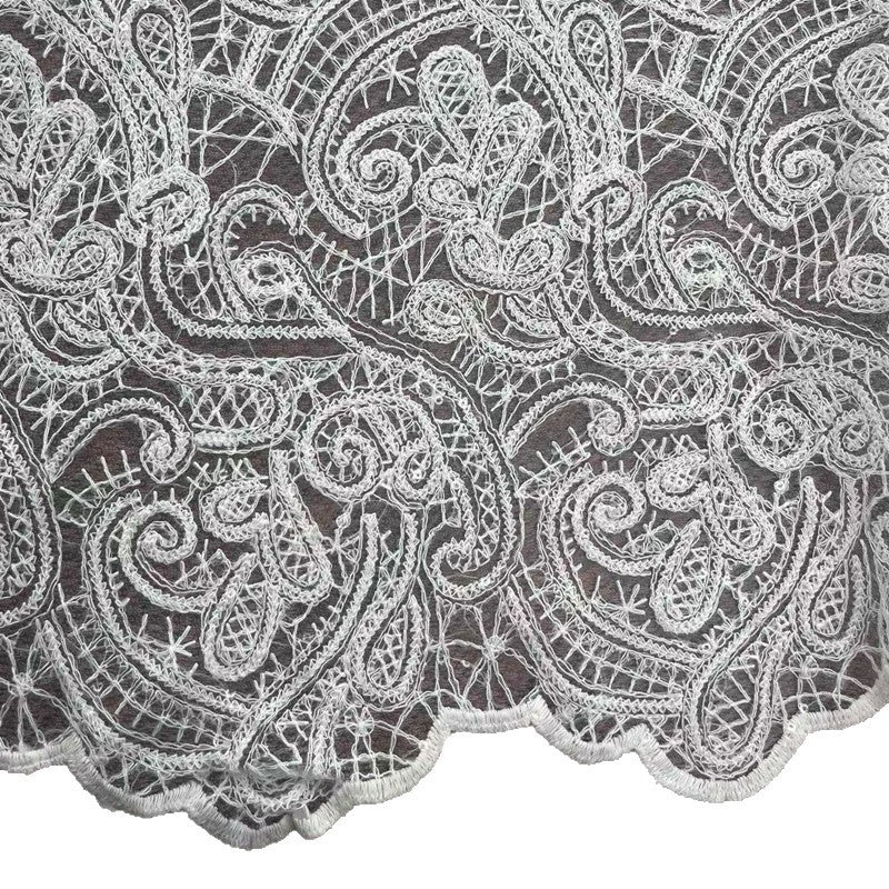 Cotton-Thread Embroidered Mesh Fabric, 100 g/m², 135 cm Wide, for Wedding, Formal Wear & Craft