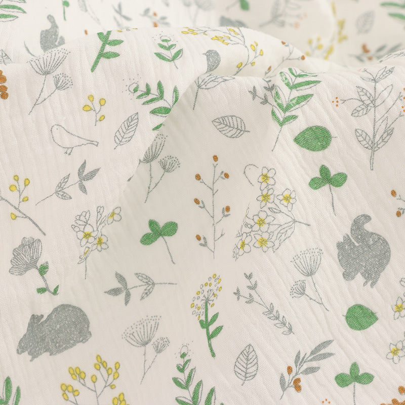 Cotton Double Gauze Fabric, Vine & Bear Prints (6)