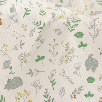 Cotton Double Gauze Fabric, Vine & Bear Prints (6)