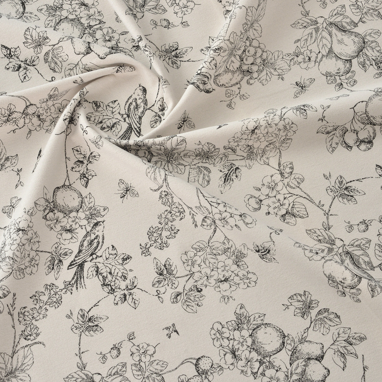 Floral Brushed Cotton Fabric - Dress & Home Decor by the Yard - Fruit Bird
