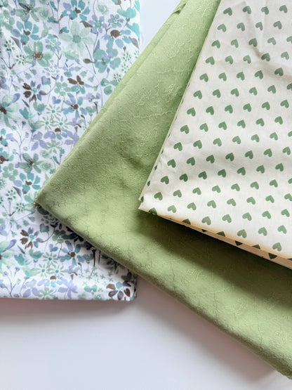 Cotton Jacquard Print Fabric, Green Botanical, for Dresses, Blouses & Scrunchies