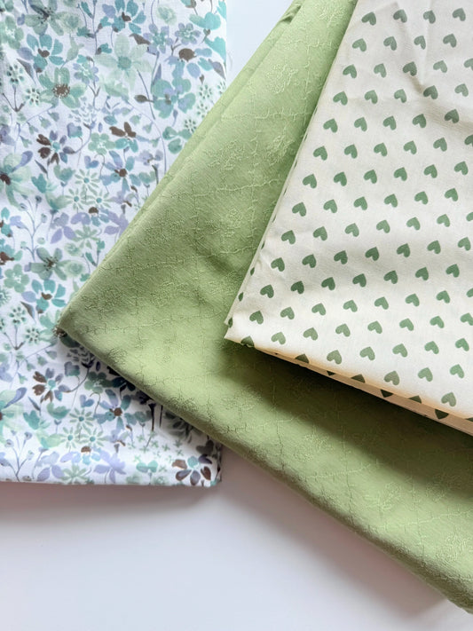 Cotton Jacquard Print Fabric, Green Botanical, for Dresses, Blouses & Scrunchies