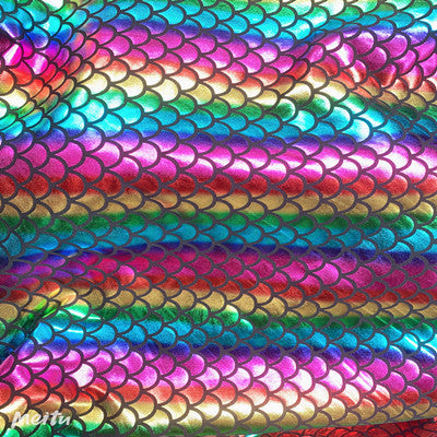 Holographic Fish Scale Stretch Fabric By The Yard | 10 Colors, 58" Wide, 2-Way Stretch for Dance Costumes & Stage Decor - Rainbow