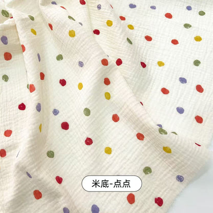 Double Gauze Cotton Fabric - Crinkle Texture Apparel & Craft by the Yard - Multicolor Dots
