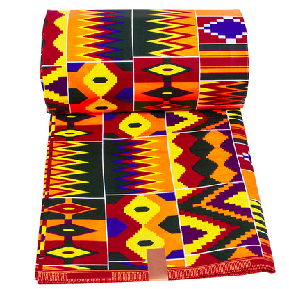 African Wax Print Fabric, Kente Motif Polyester (6 Prints)