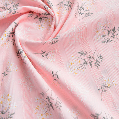 Floral Cotton Jacquard Fabric - Dress & Shirt by the Yard - Pink Base