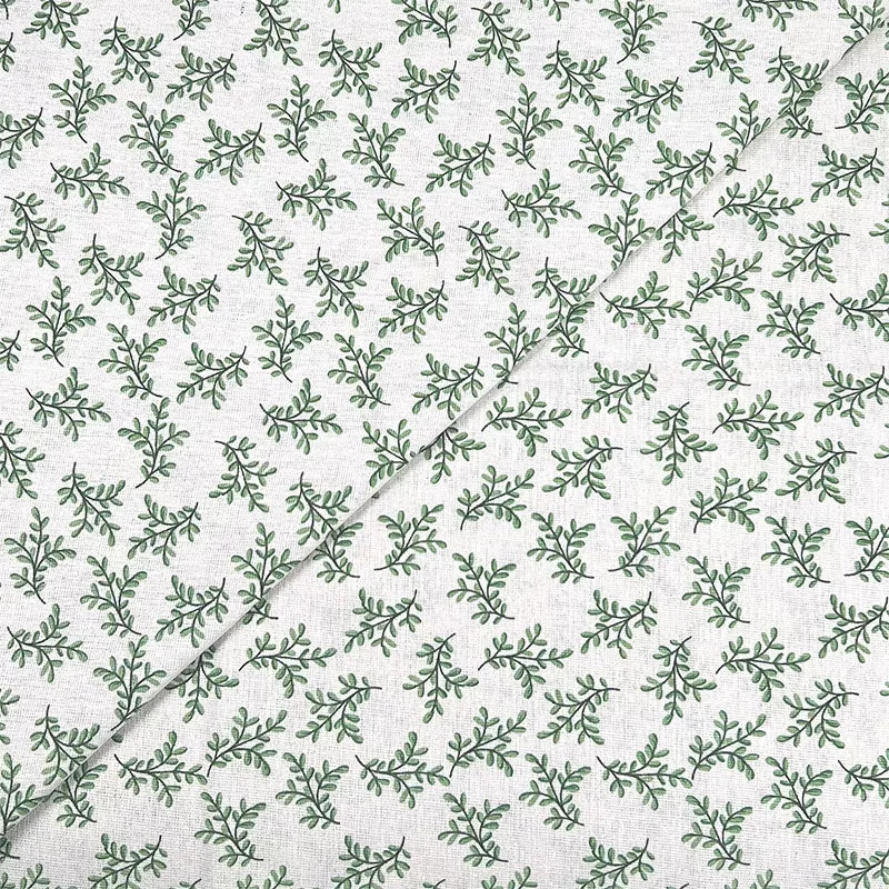 Vintage Floral Cotton Linen Fabric for Tablecloths & Sofa Covers - Green Leaf Branch