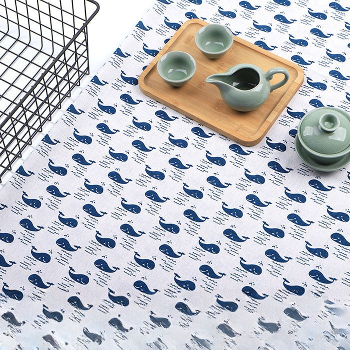 Japanese Wave Cotton-Linen Print Fabric, Woven Home & Apparel Cloth - Little Whale