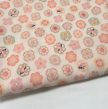 Rayon Fabric, Soft Pink Floral Print, for Qipao & Dresses