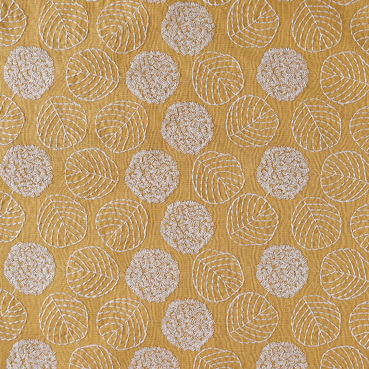Ramie Cotton Leaf Embroidery Fabric, 47 in Wide - Yellow Leaf