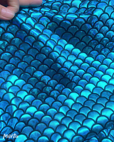 Holographic Fish Scale Stretch Fabric By The Yard | 10 Colors, 58" Wide, 2-Way Stretch for Dance Costumes & Stage Decor - Blue