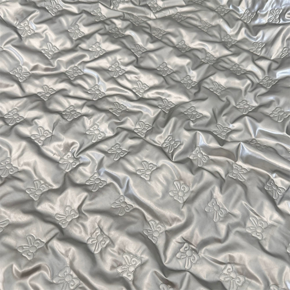 Quilted PU Leather Bow Fabric, for Bags & Vests - PU Bow Silver