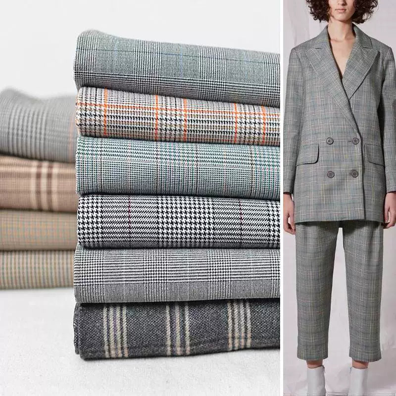 Vintage Houndstooth Stretch TR Suiting Fabric, Wrinkle-Resistant Cloth for Pants & Coats