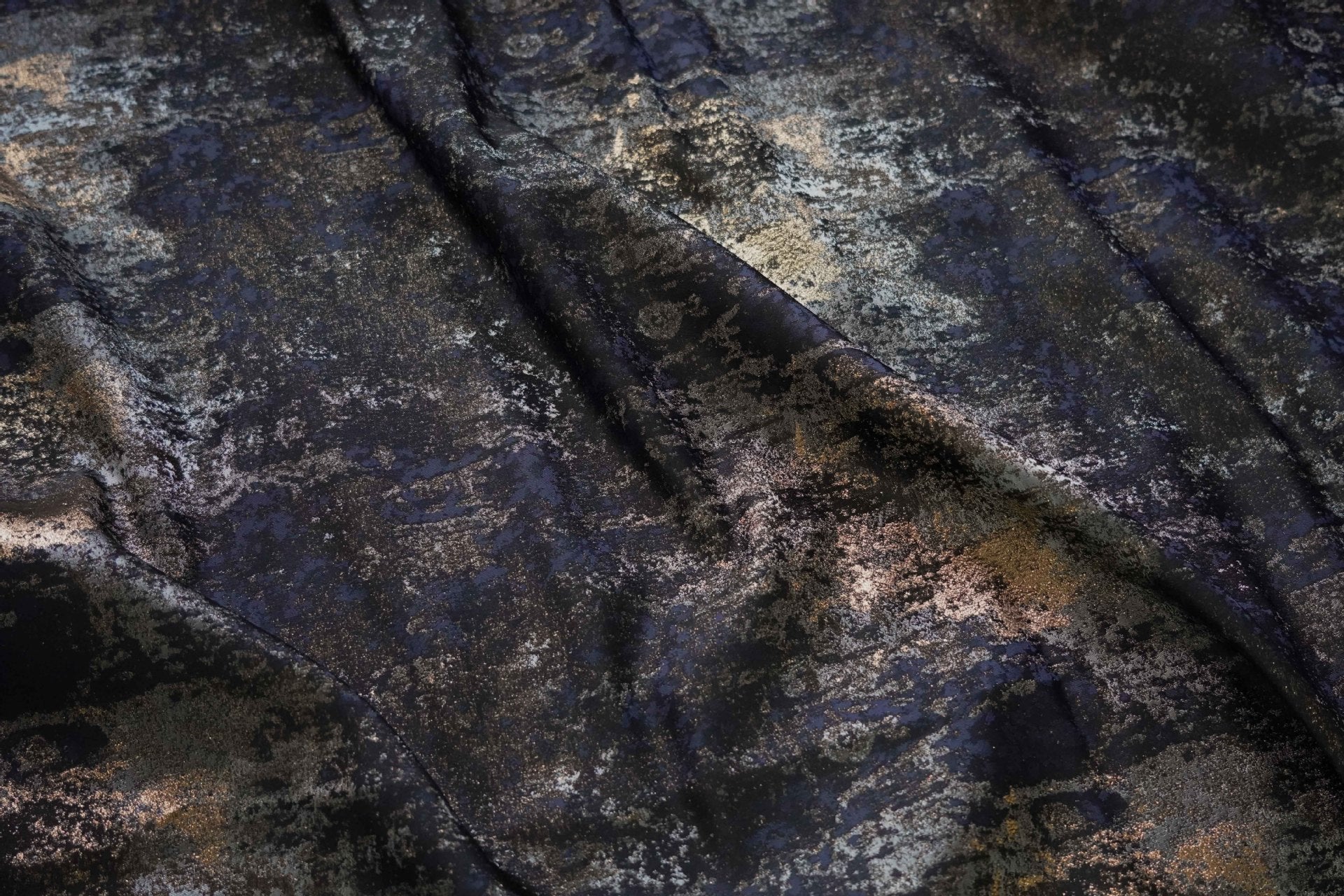 Gold Metallic Yarn Jacquard Fabric - Apparel & Decor by the Yard - Navy Bronze