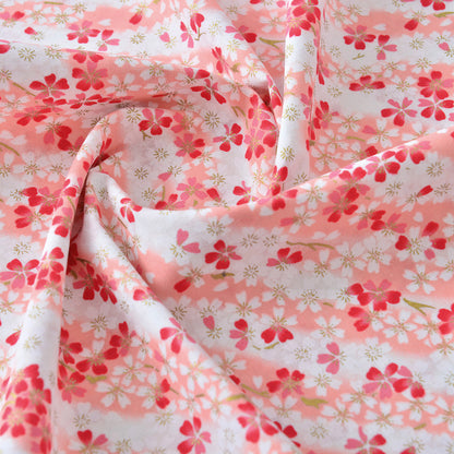 Cherry Blossom Gold Foil Cotton Fabric - Craft Apparel by the Yard - Off White Orange Base