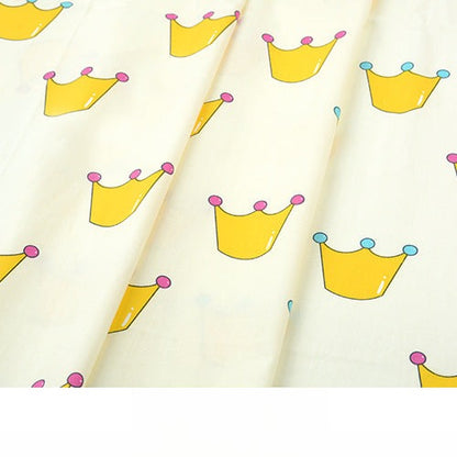 Baby Cartoon Print Cotton Twill Fabric, Cute Kids Cloth for Bedding & Apparel - Gold Crown