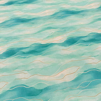 Watercolor Print Cotton Linen Fabric for Tablecloths & Door Curtains - Water Ripple