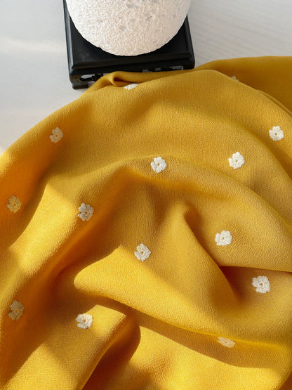 Light Yellow Embroidered Cotton Fabric for Shirts, Dresses & Scarves