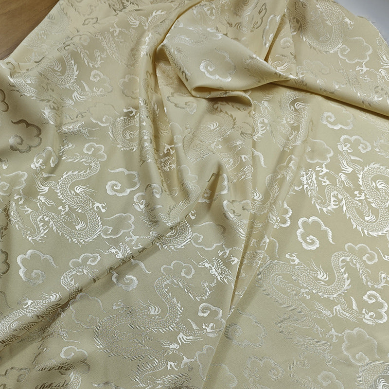 Dragon Brocade Satin Fabric By The Yard | 4 Colors, 59" Wide for Gowns & Costumes - Beige