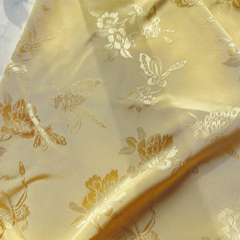 Rayon Jacquard Fabric, Butterfly & Flower Hanfu Cloth - Yellow