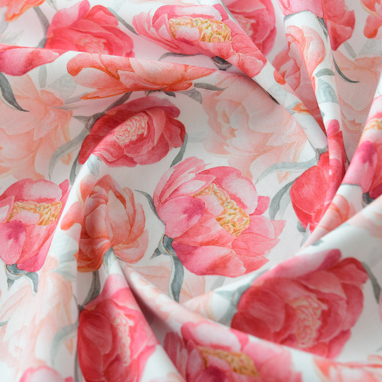 Floral Poplin Cotton Fabric - Shirt & Dress by the Yard - Dew-Dyed Rouge
