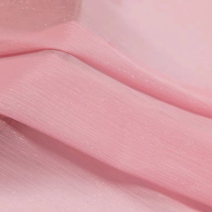 Crinkle Chiffon Fabric with Metallic Shimmer for Hanfu, Dresses & Curtains - Pink