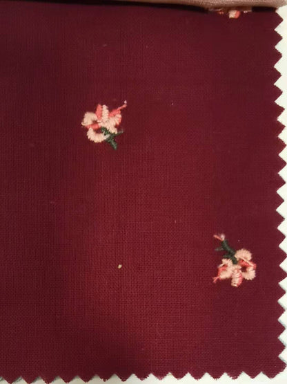 Ramie Flower Embroidery Fabric, 49 in Wide - Wine Red