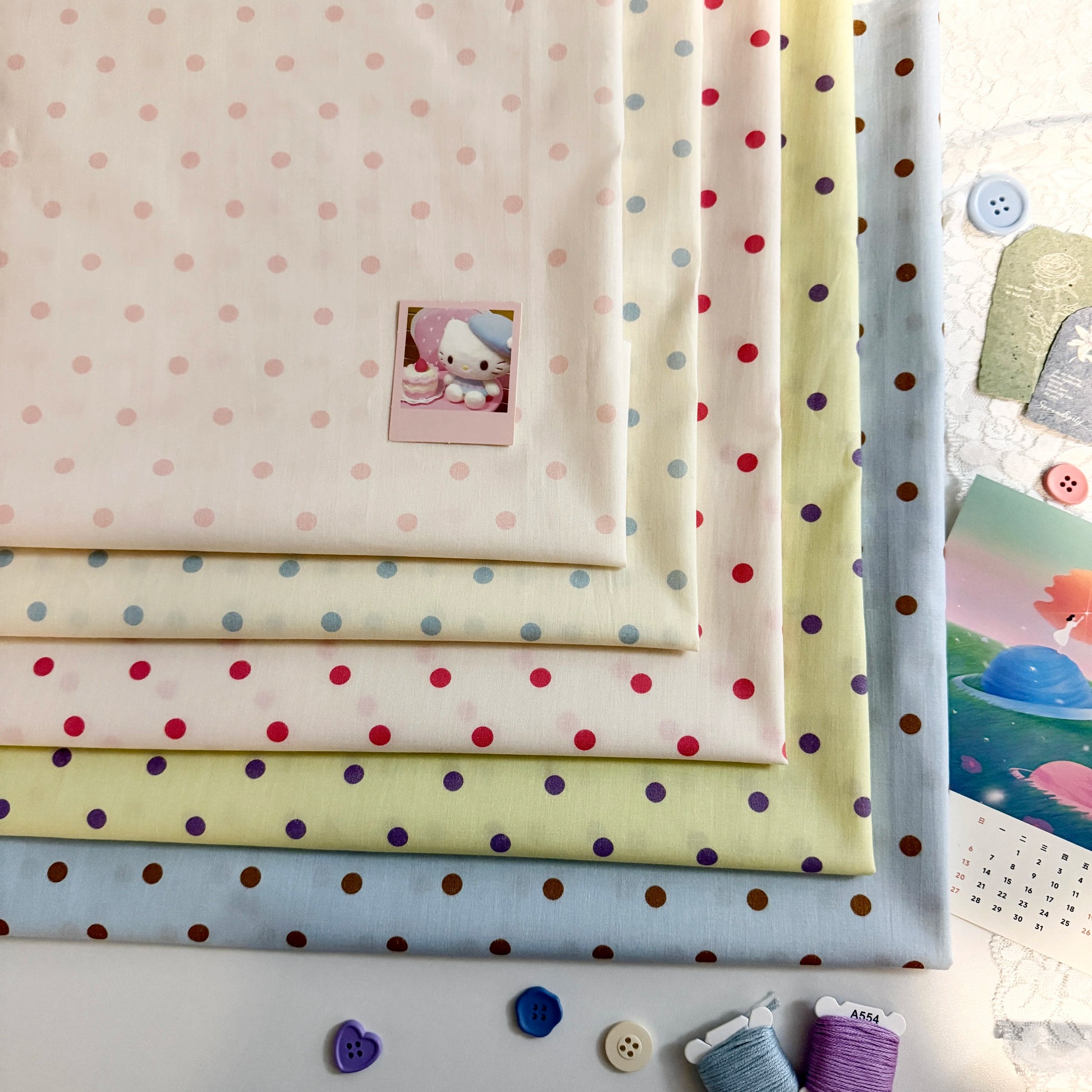 Cotton Print Fabric, Fresh Polka Dots, for Homewear, Scrunchies & Dollwear
