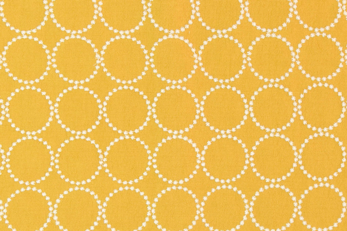 Embroidered Linen Cotton Fabric, Heavy 14oz, 47 in Wide - White on Yellow