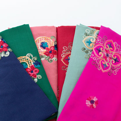 Embroidered Slub Cotton Fabric, Lightweight Woven Cloth for Shirts & Dresses