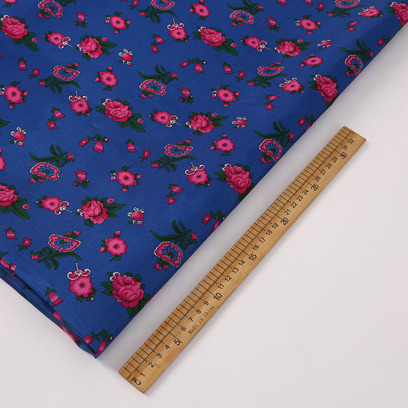 Floral Polyester Fabric - Shirt & Craft by the Yard - Dark Blue