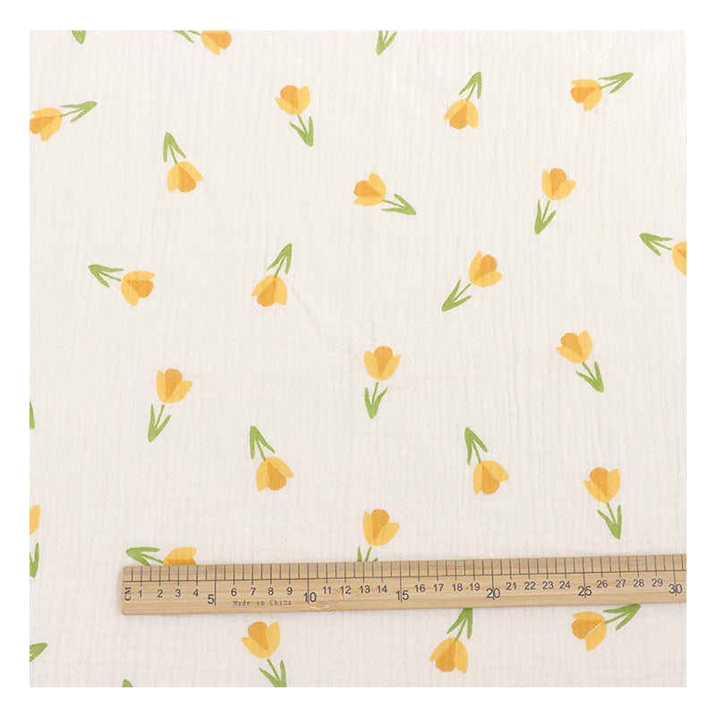 Baby Cotton Double Gauze Fabric, Digital Floral Prints (6) - Yellow Tulip