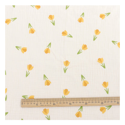 Baby Cotton Double Gauze Fabric, Digital Floral Prints (6) - Yellow Tulip