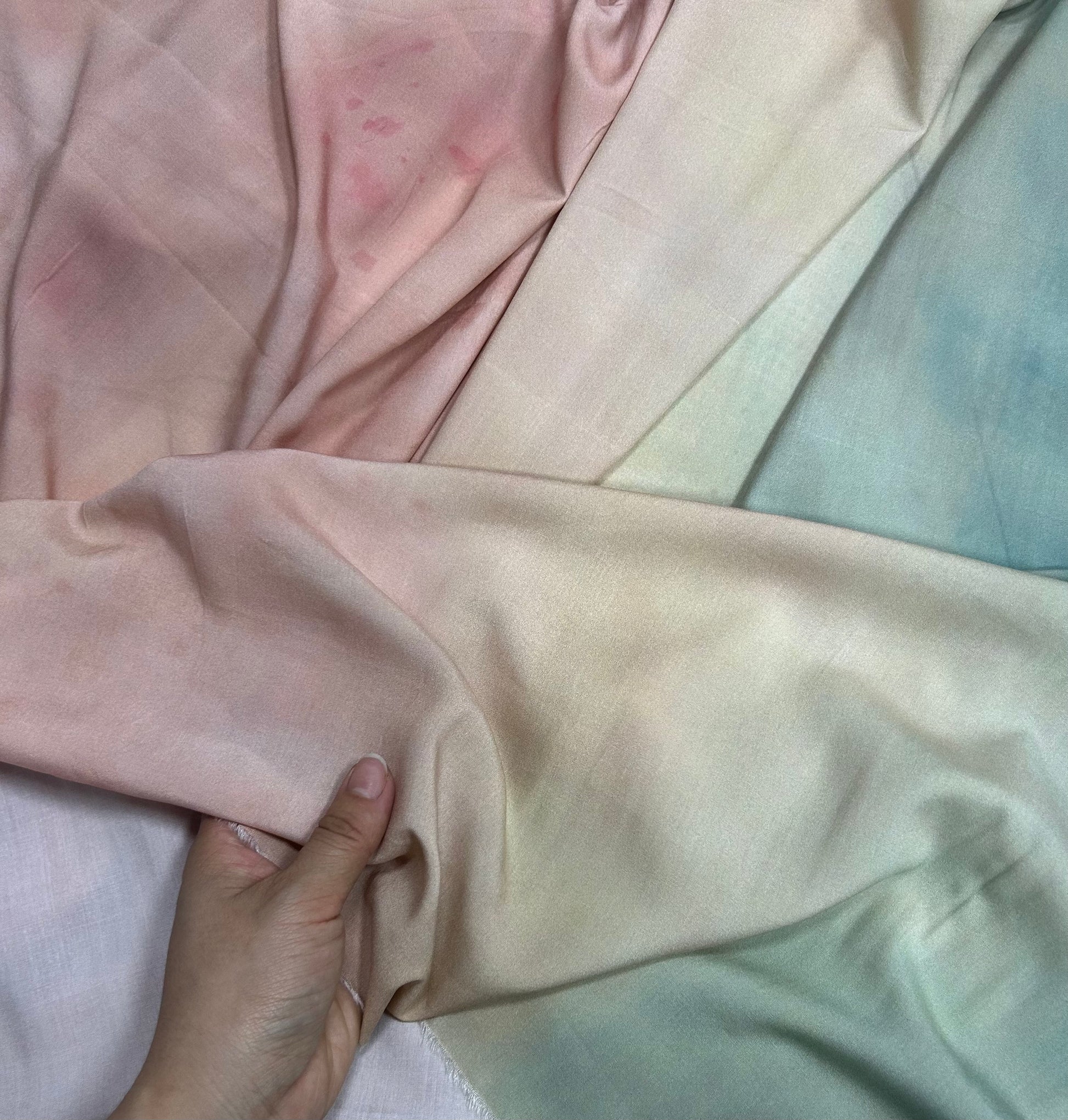 Rayon Fabric, Green Pink Ombre Print, for Dresses & Skirts
