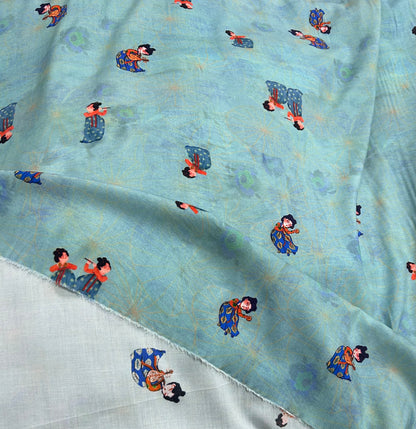 Rayon Fabric, Blue Tang Figure Print, for Vests & Dresses