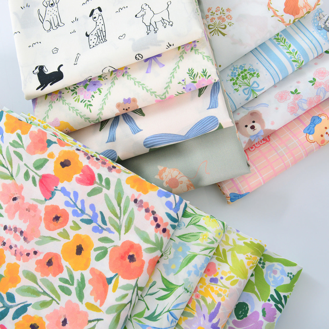 Vintage Floral Cotton Fabric, 60s Print Cloth for Kids Dresses & Dolls