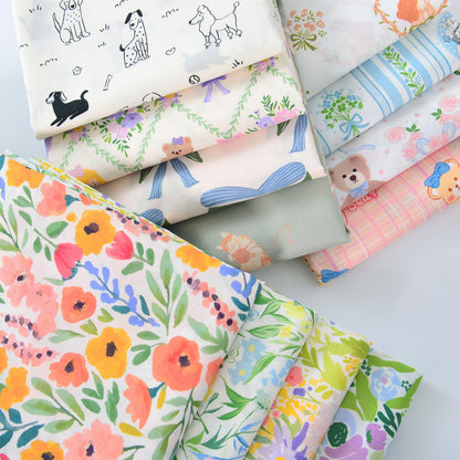 Vintage Floral Cotton Fabric, 60s Print Cloth for Kids Dresses & Dolls