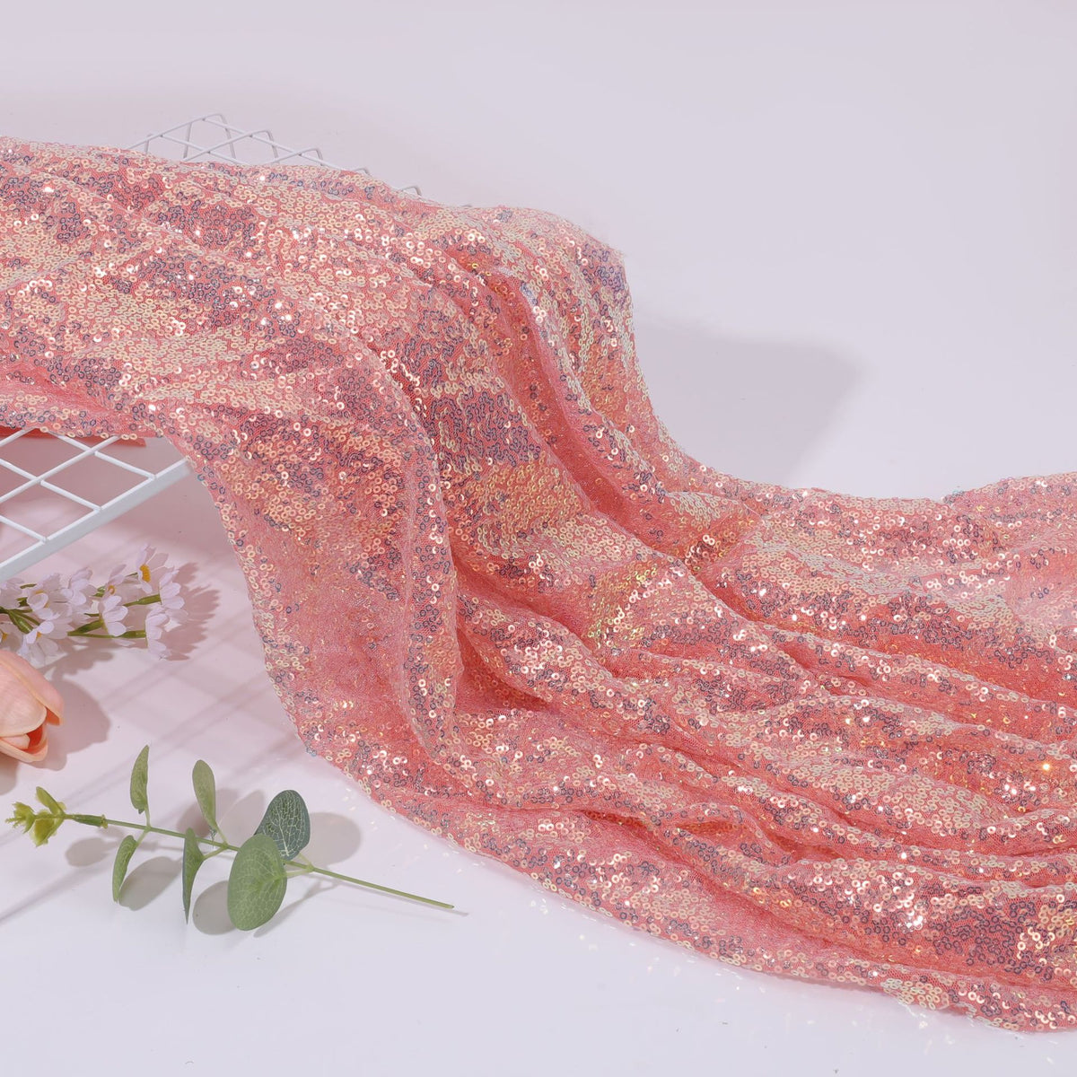Mermaid Sequin Fabric, Shimmer, 49 in Wide - Metallic Watermelon Red