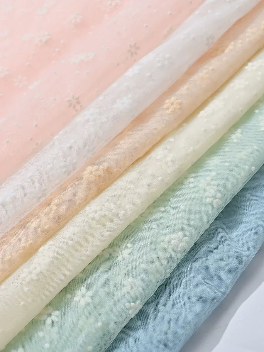 Flocked Mesh Organza, Snowflake & Plum Blossom, for Dresses, Curtains & Backdrops