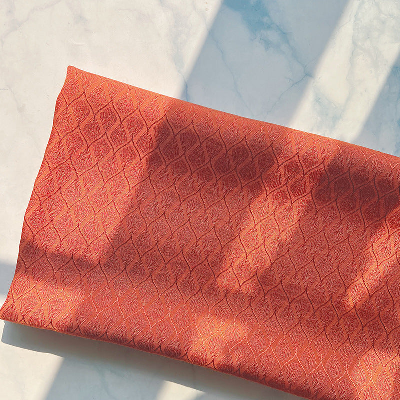 Viscose Floral Jacquard Fabric, for Hanfu & Qipao - Brick Red