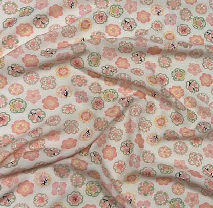 Rayon Fabric, Soft Pink Floral Print, for Qipao & Dresses
