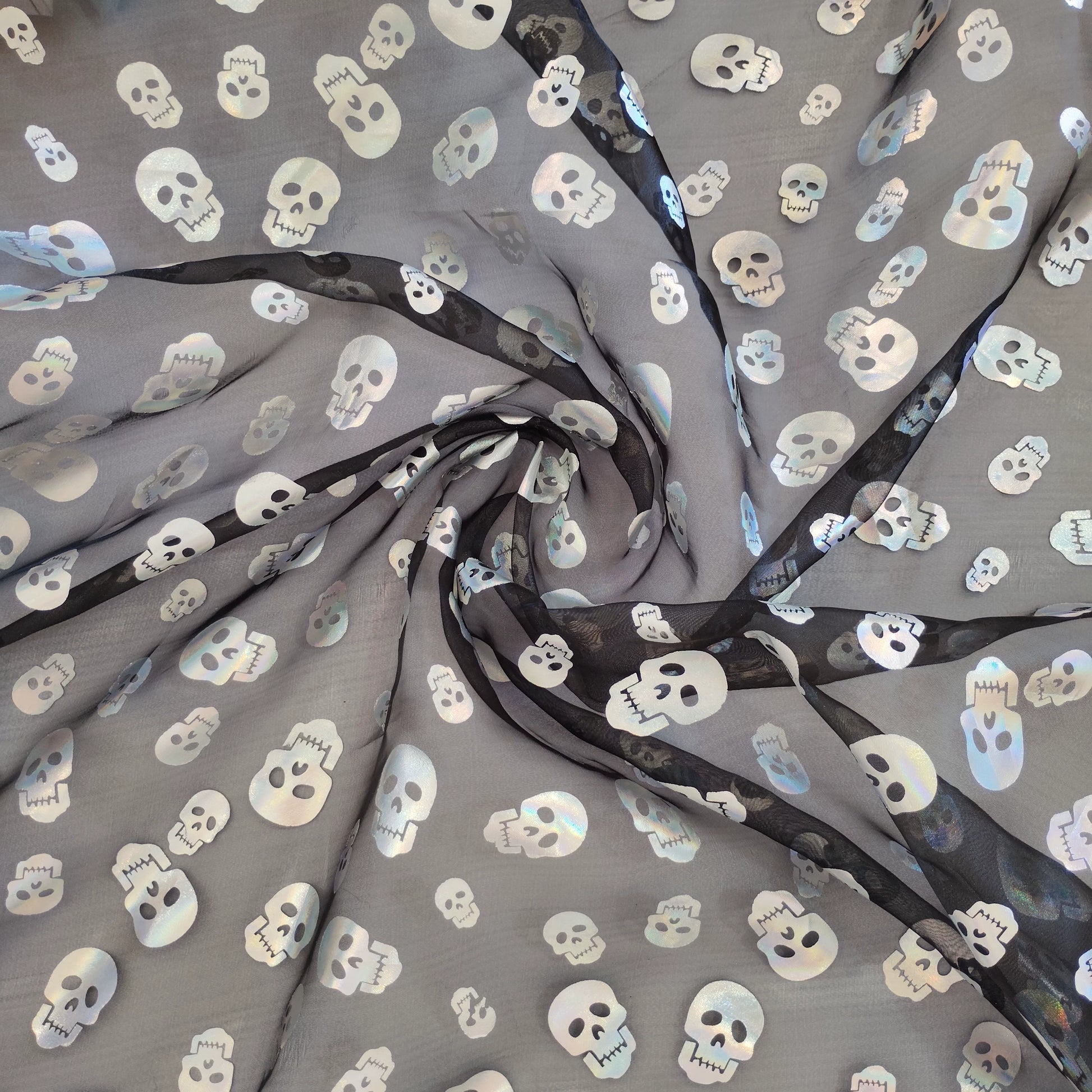 Halloween Foil Spiderweb Mesh, Sheer Net Fabric for Party Decor - Skull