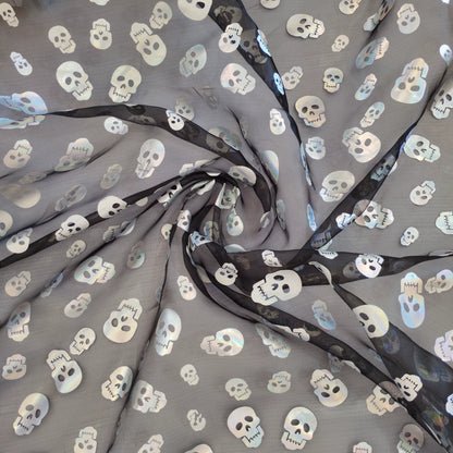 Halloween Foil Spiderweb Mesh, Sheer Net Fabric for Party Decor - Skull
