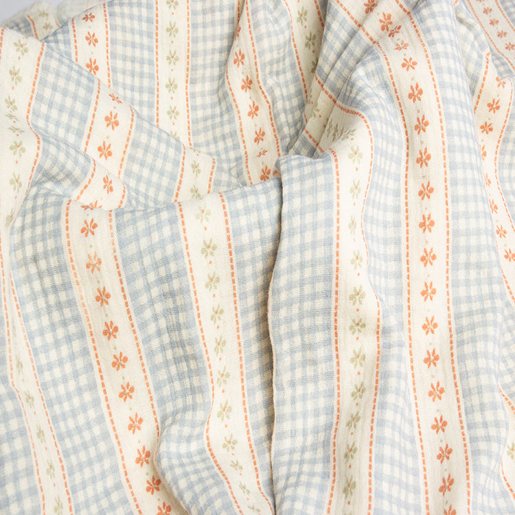 Double Gauze Cotton Fabric - Crinkle Texture Apparel & Craft by the Yard - Stripe Grid