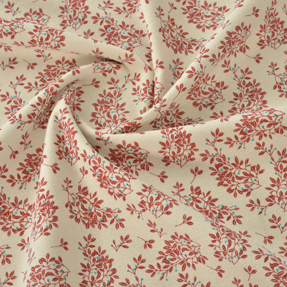 Floral Brushed Cotton Fabric - Dress & Home Decor by the Yard - Red Flower Cyan Bud