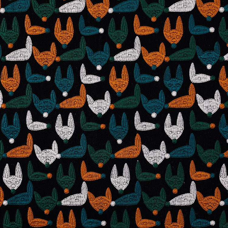 Fox Embroidery Linen Cotton Fabric, 49 in Wide - Black