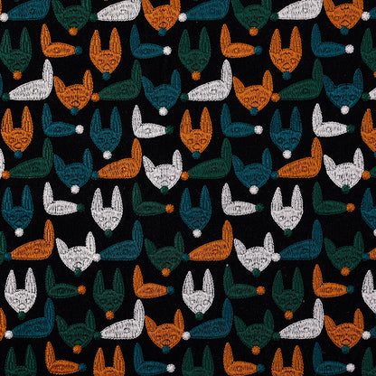 Fox Embroidery Linen Cotton Fabric, 49 in Wide - Black