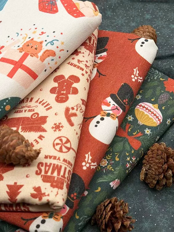 Christmas Print Cotton-Linen Fabric, Encrypted Woven Cloth for Decor & DIY
