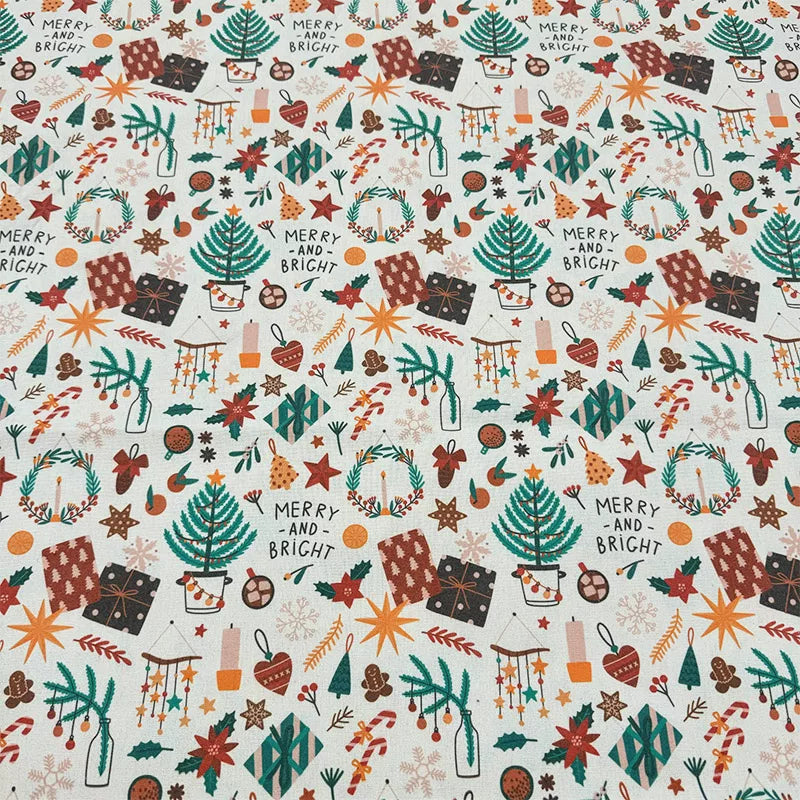 Christmas Print Cotton-Linen Fabric, Encrypted Woven Cloth for Decor & DIY - Gift Decor