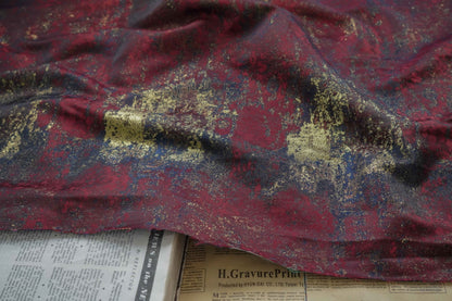 Gold Metallic Yarn Jacquard Fabric - Apparel & Decor by the Yard - Dark Burgundy